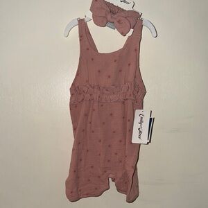 Pink Star-Patterned Baby Romper with Headband